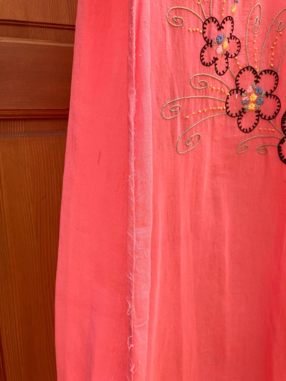 1930's Embroidered Sheer Pink Cotton Dressing Gown Night Gown Dress floral lace - Picture 8 of 10